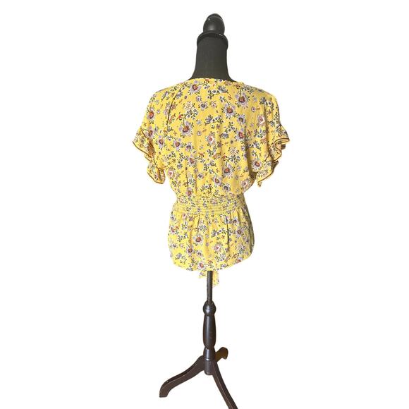 Max Studio Yellow Floral Blouse - Tie Waist - Bright Summer Print - Picture 5 of 7